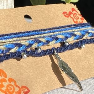 Adjustable Anklet/Bracelet Set with Silver Feather Charm